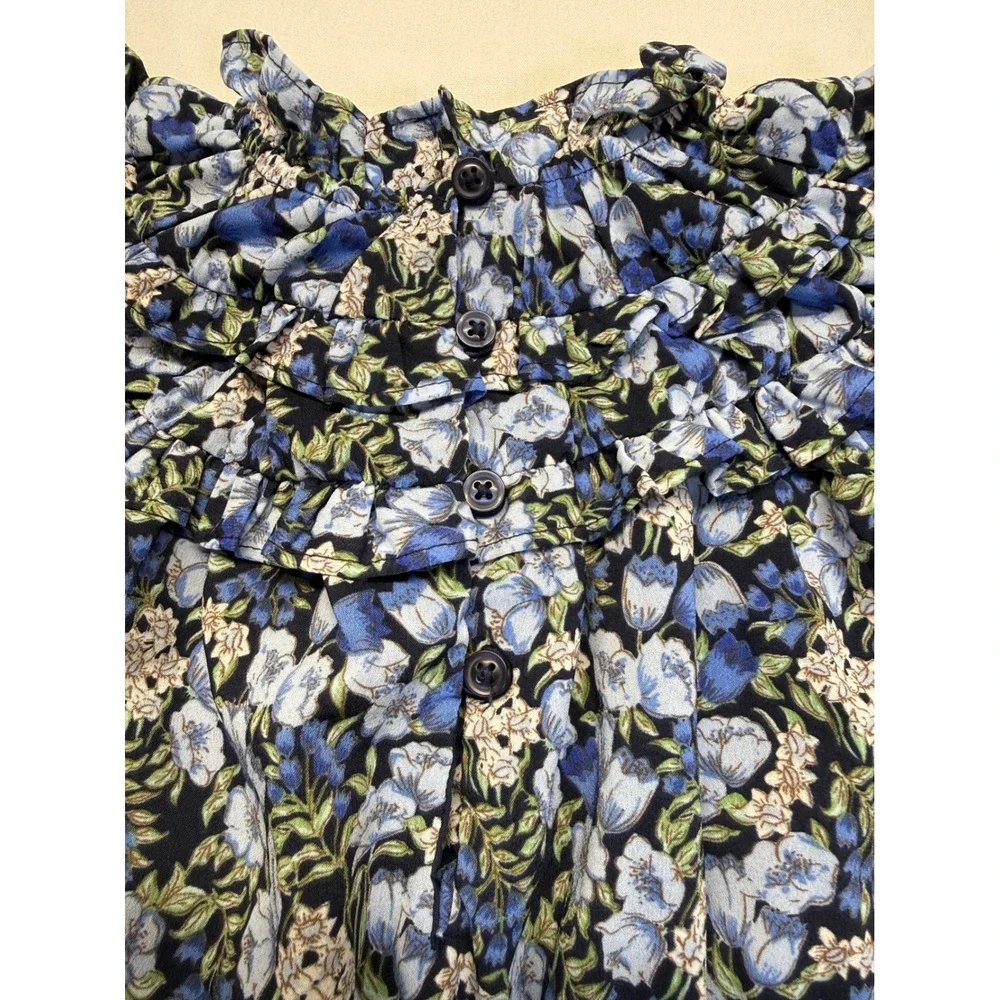 Janie and Jack Blue Floral Ruffle Dress Girls 4 Prairie Cottagecore Boho